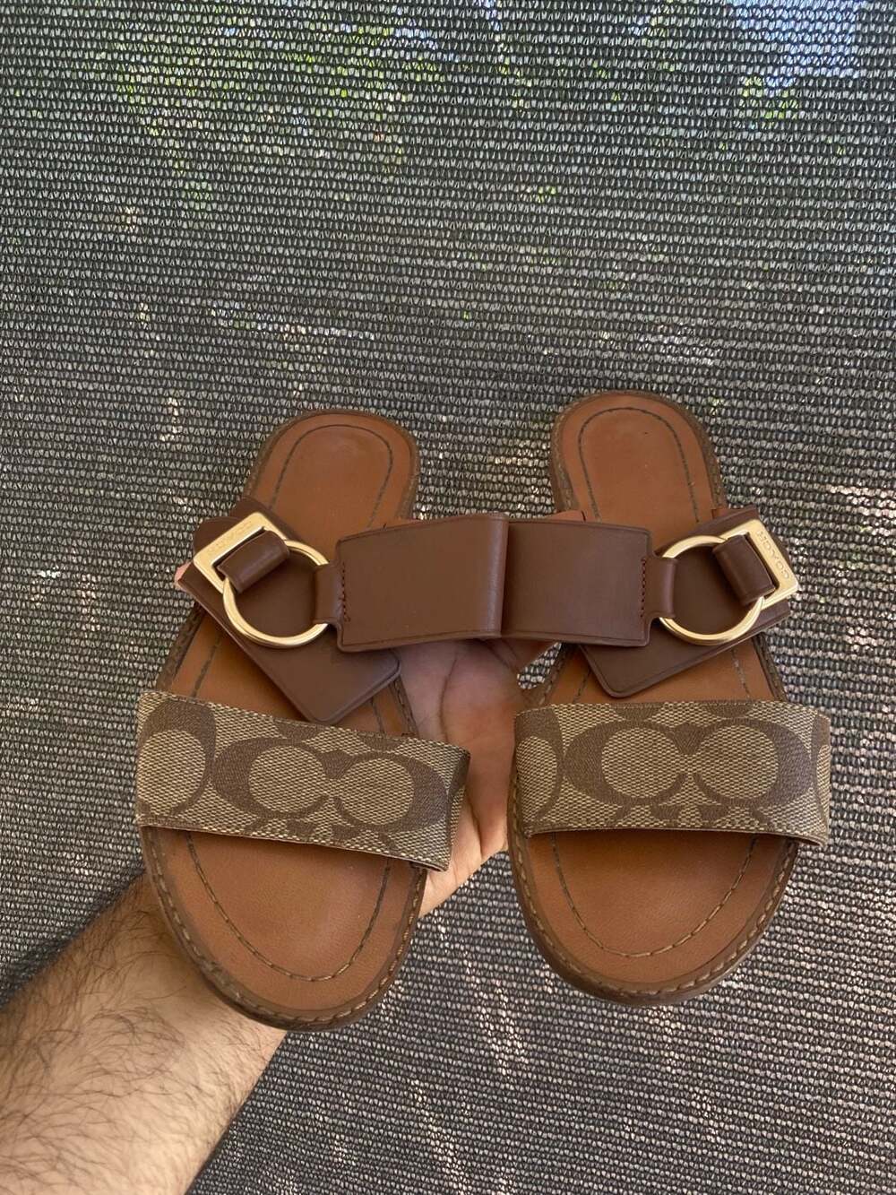 Coach Hallie Signature Canvas and Leather Slide Sandals Size 6.5B